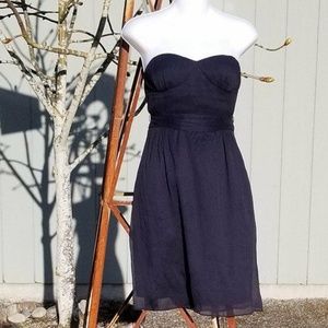 COPY - J Crew Navy Blue Strapless Silk Dress 6 Pe…